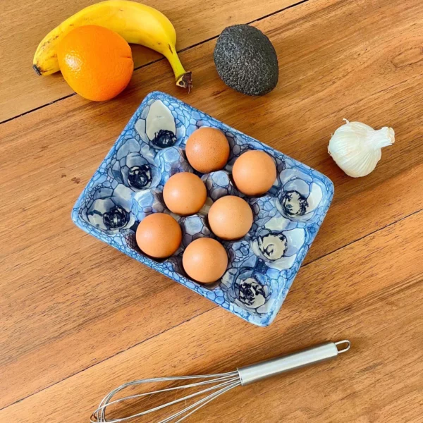 Boîte à œufs en céramique – Collection Mer & Écumes Bulle bleu marine