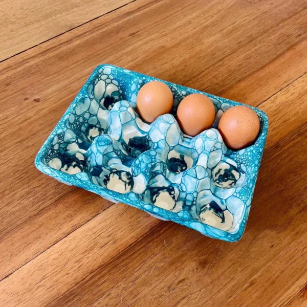 Boîte à œufs en céramique – Collection Mer & Écumes bleu turquoise