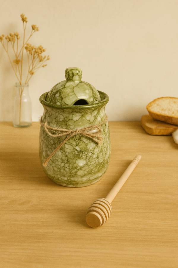 Pot_miel_kaki Pot à miel en céramique – Collection Mer & Écumes