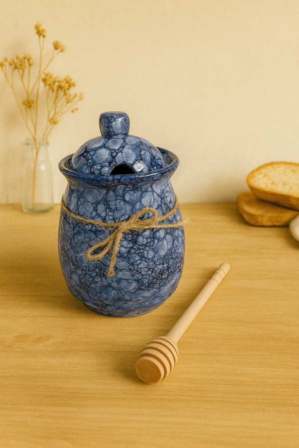 Pot_miel_marine Pot à miel en céramique – Collection Mer & Écumes
