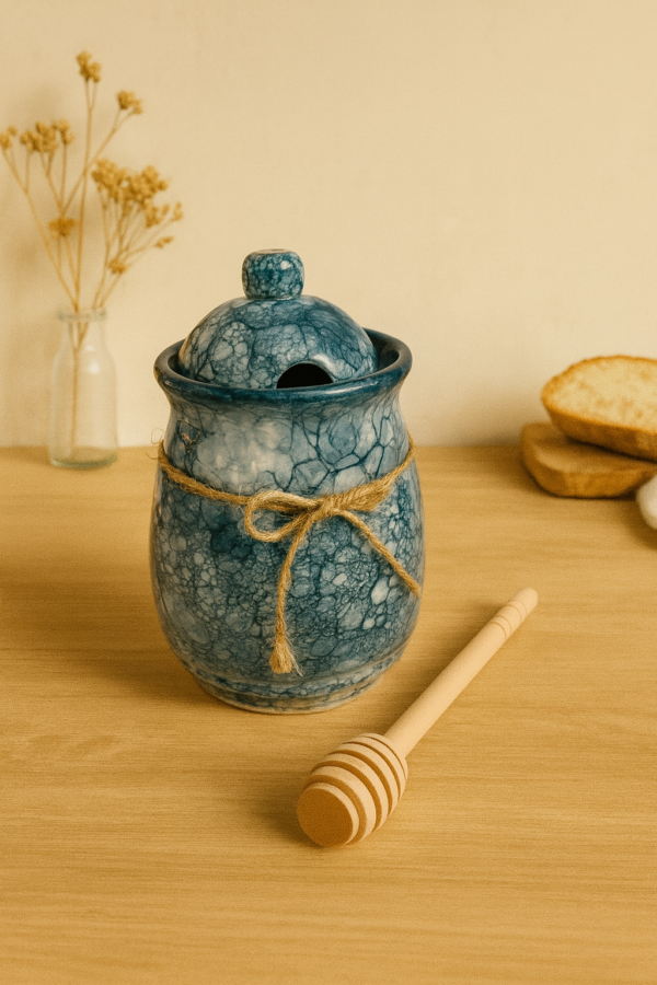 Pot_miel_turquoise Pot à miel en céramique – Collection Mer & Écumes